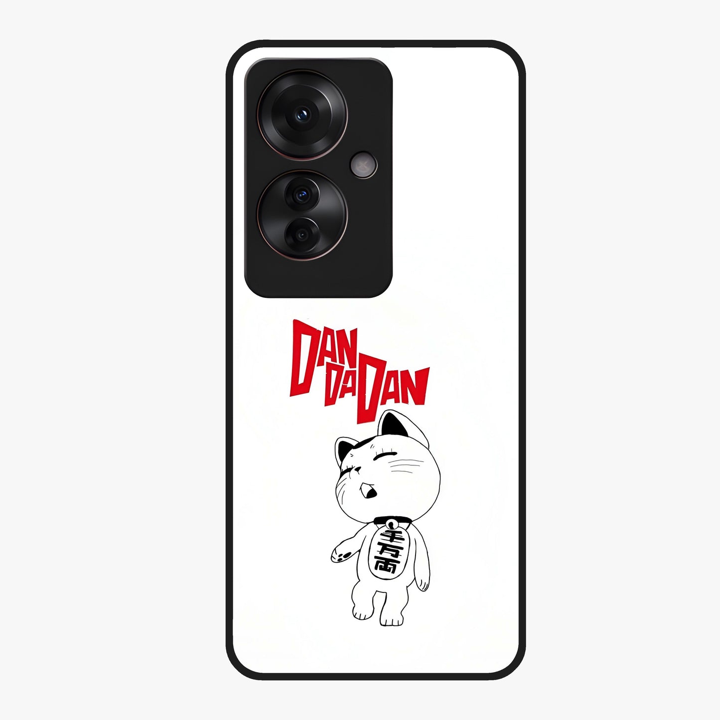 Playful Spirit Charm Glass Case showing flat back view with cheerful charm themed artwork and glossy glass finish.