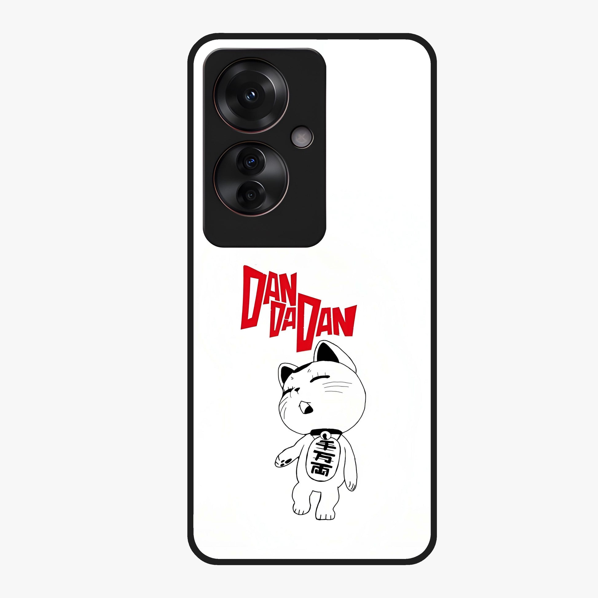 Playful Spirit Charm Glass Case showing flat back view with cheerful charm themed artwork and glossy glass finish.