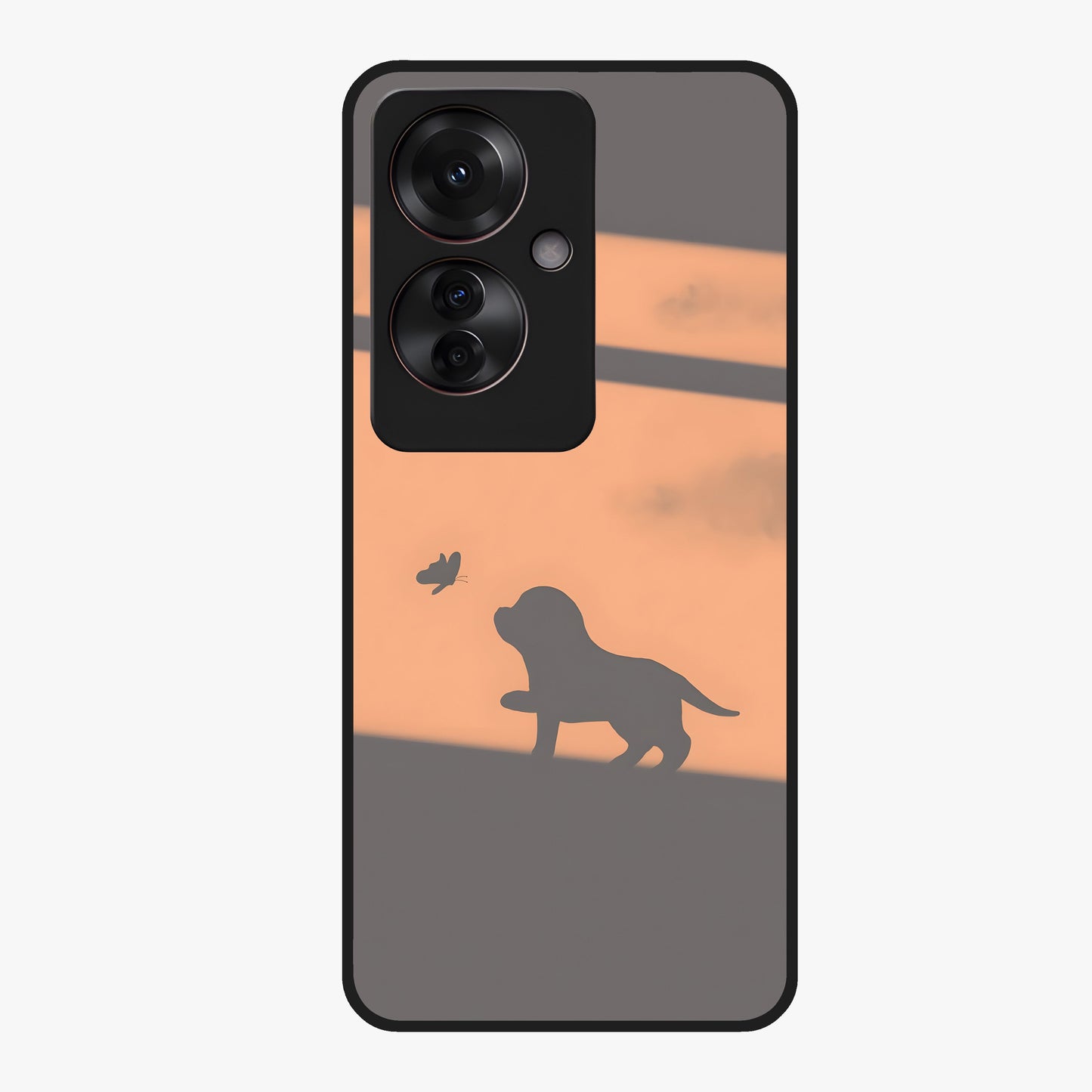 Puppy Shadow Art Glass Case showing flat back view with cute puppy shadow style artwork and glossy glass finish.