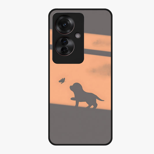 Puppy Shadow Art Glass Case showing flat back view with cute puppy shadow style artwork and glossy glass finish.
