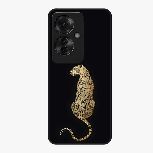 Regal Leopard Glass Case showing flat back view with bold leopard artwork and glossy glass finish.