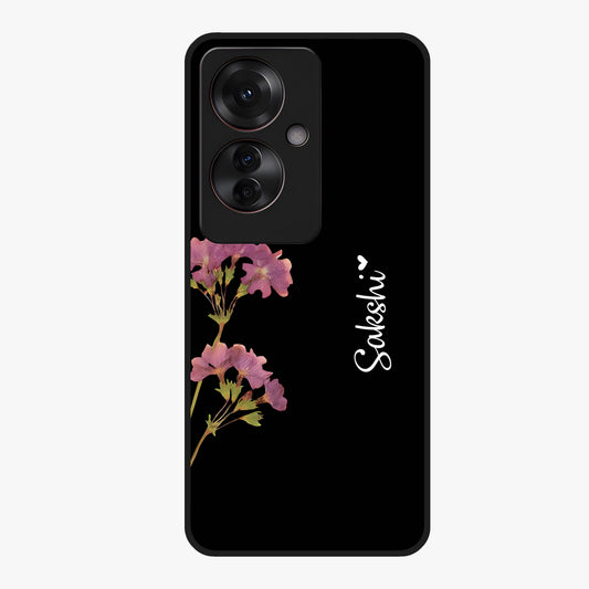 Riching Lavender Flower Custom Name Glass Case showing flat back view with lavender floral artwork and personalized name design.