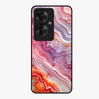 Rose Quartz Marble Glass Case showing flat back view with pink marble quartz texture artwork and glossy glass finish.