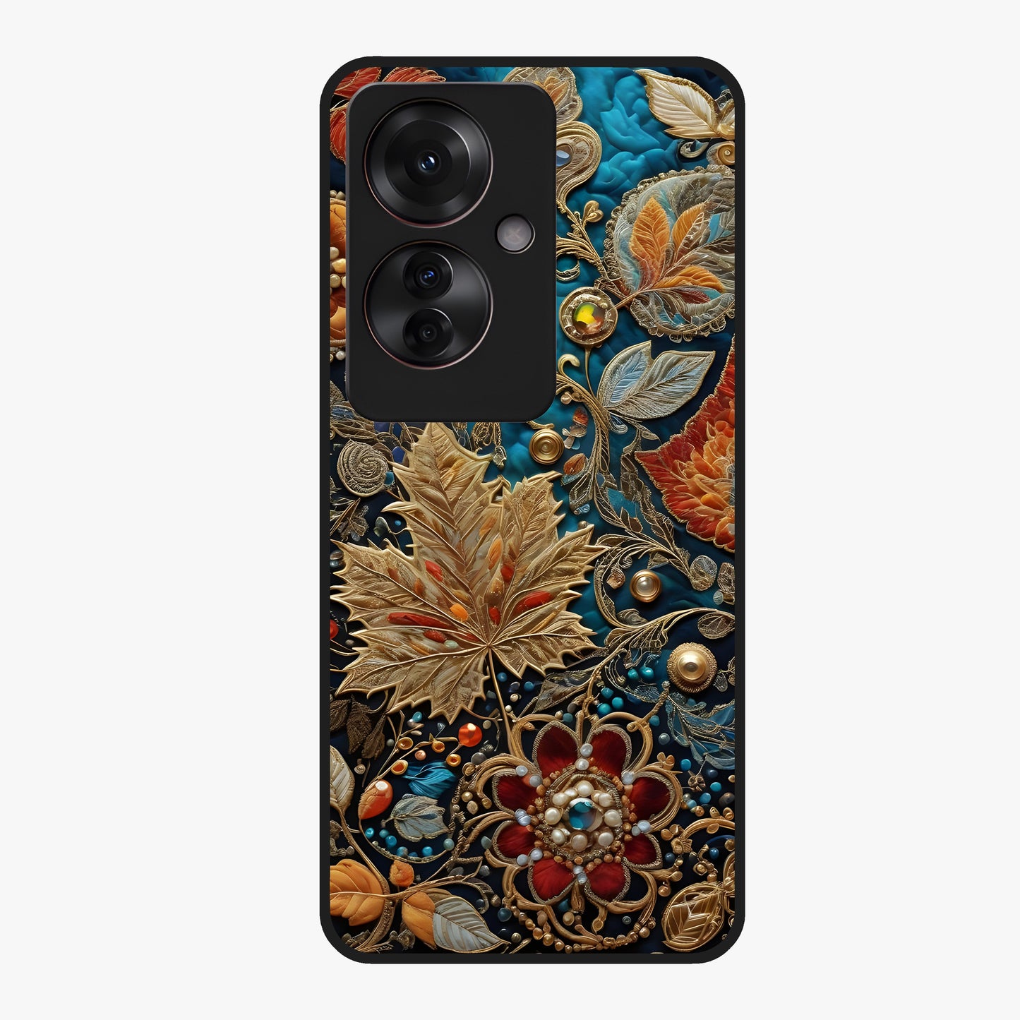 Royal Jewel Garden Glass Case showing flat back view with decorative floral garden artwork and glossy glass finish.