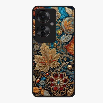 Royal Jewel Garden Glass Case showing flat back view with decorative floral garden artwork and glossy glass finish.
