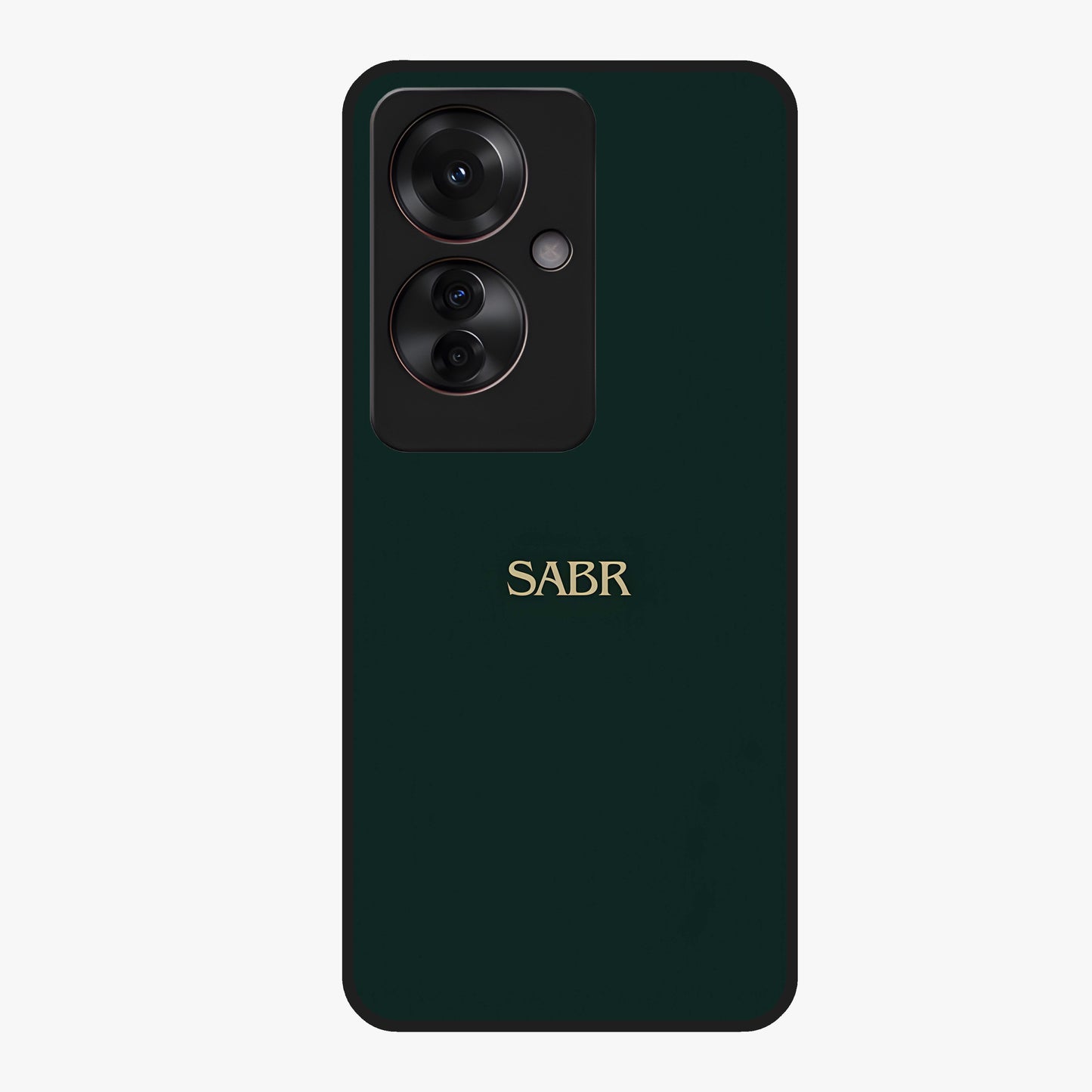 Sabr Minimal Patience Glass Case showing flat back view with minimalist typography artwork and glossy glass finish.
