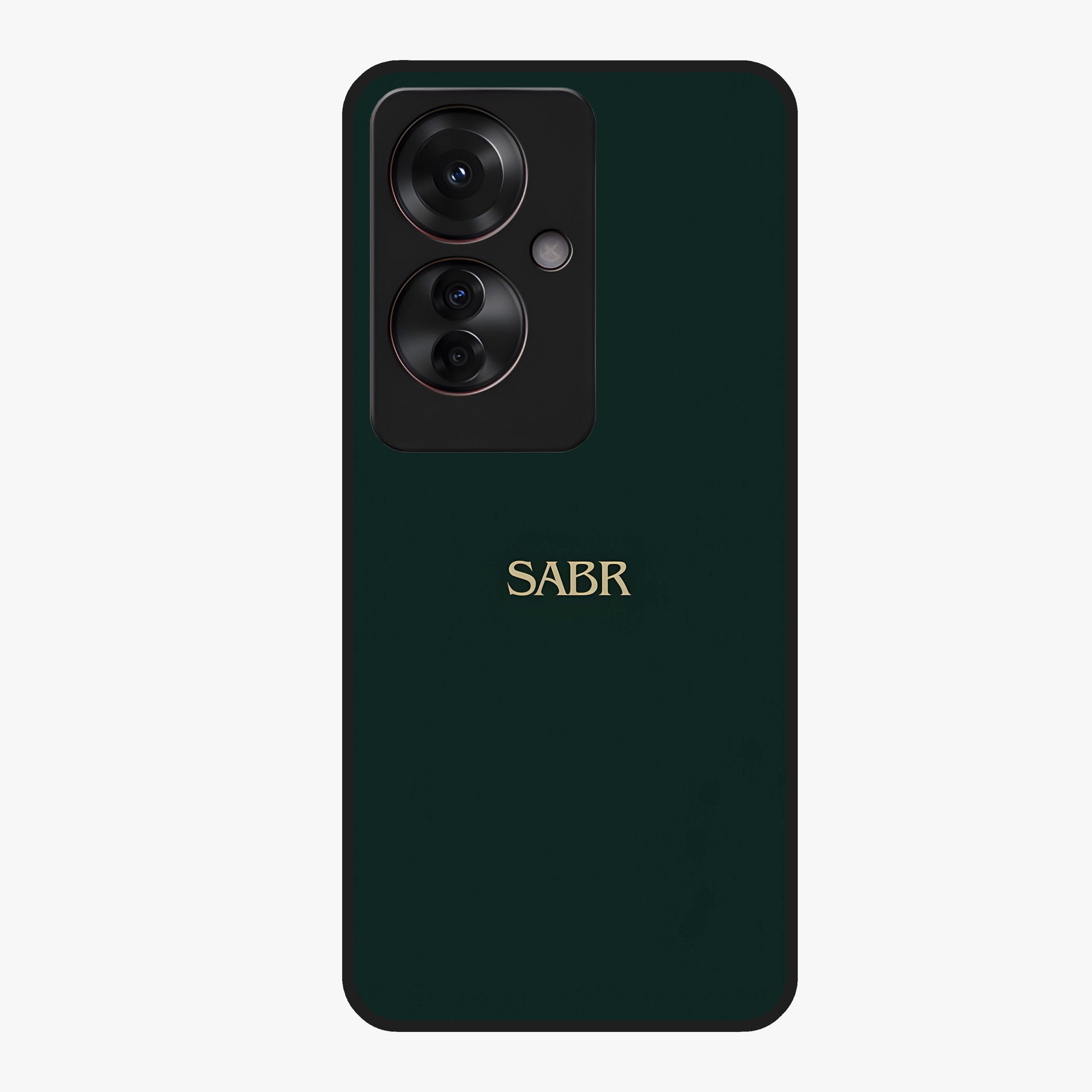 Sabr Minimal Patience Glass Case showing flat back view with minimalist typography artwork and glossy glass finish.