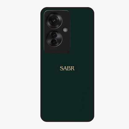 Sabr Minimal Patience Glass Case showing flat back view with minimalist typography artwork and glossy glass finish.