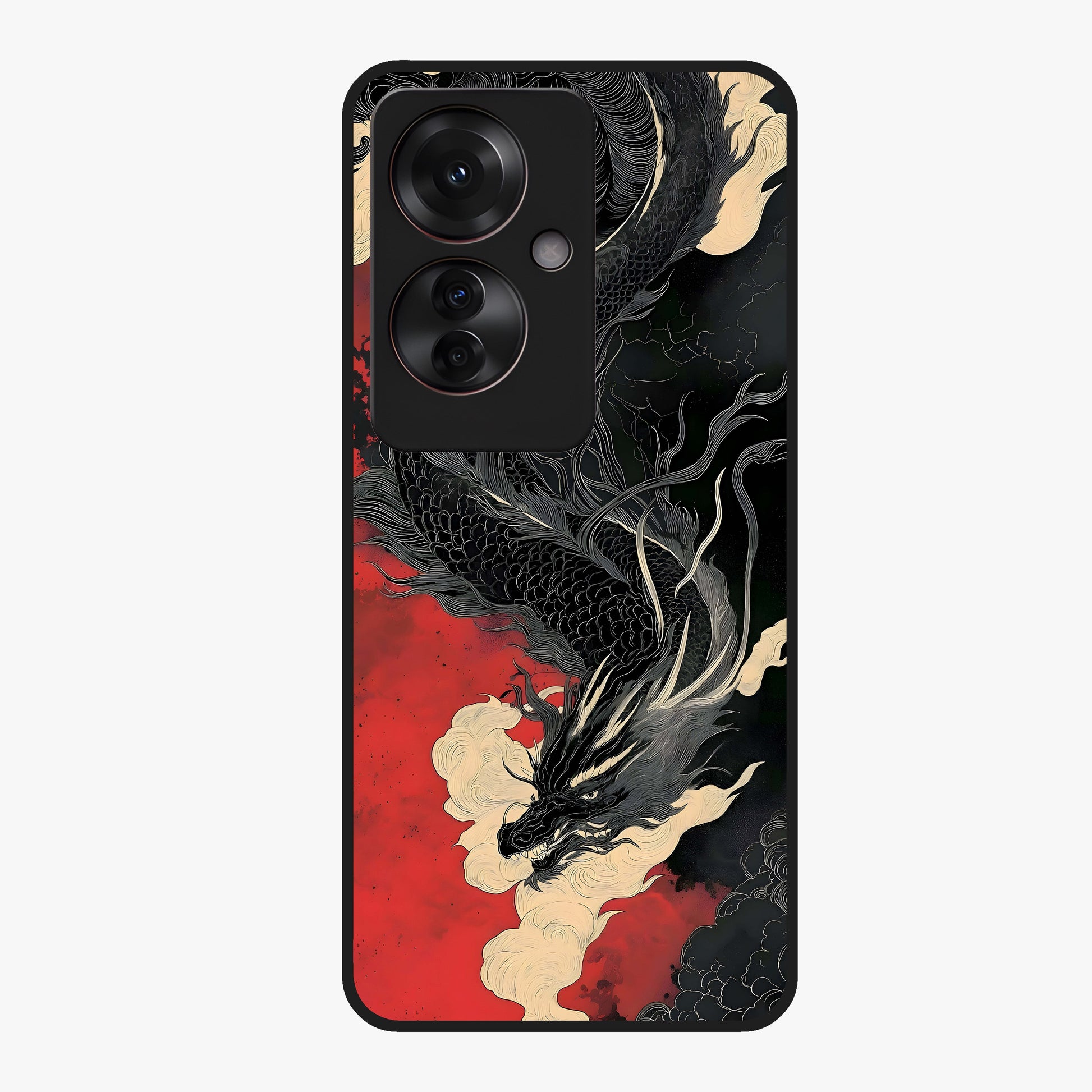 Shadow Dragon Fury Glass Case showing flat back view with fierce dragon artwork and glossy glass finish.