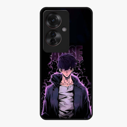 Shadow Monarch Awakening Glass Case showing flat back view with powerful dark monarch themed artwork and glossy glass finish.