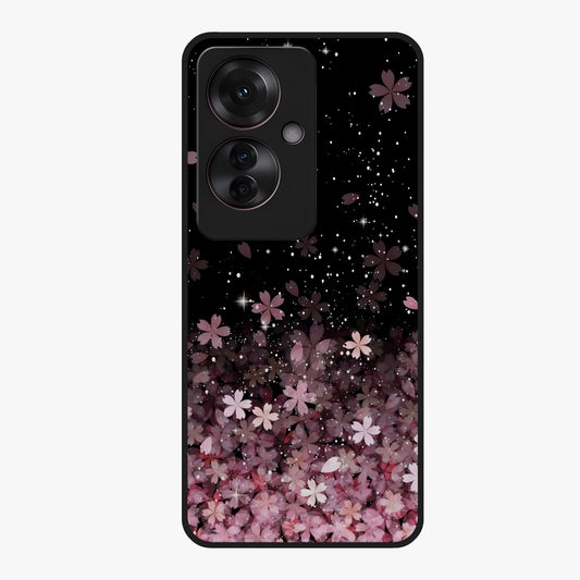 Small Starry Flowers Glass Case showing flat back view with delicate starry floral artwork and glossy glass finish.