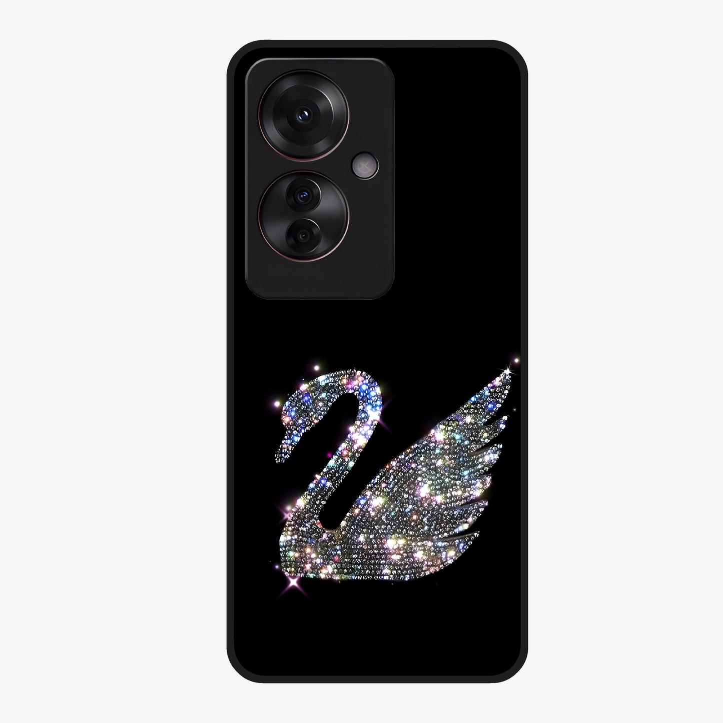 Starlit Swan Grace Glass Case showing flat back view with graceful swan artwork under starry sky and glossy glass finish.