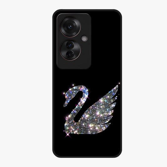 Starlit Swan Grace Glass Case showing flat back view with graceful swan artwork under starry sky and glossy glass finish.
