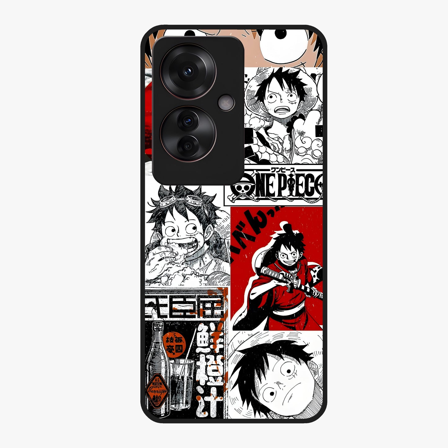Strawhat Chaos Panels Glass Case showing flat back view with anime inspired chaos panel artwork and glossy glass finish.