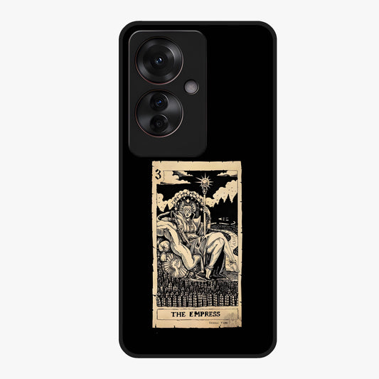 The Empress Glass Case showing flat back view with regal feminine artwork and glossy glass finish.