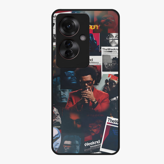 The Weeknd Glass Case showing flat back view with music inspired artistic portrait artwork and glossy glass finish.