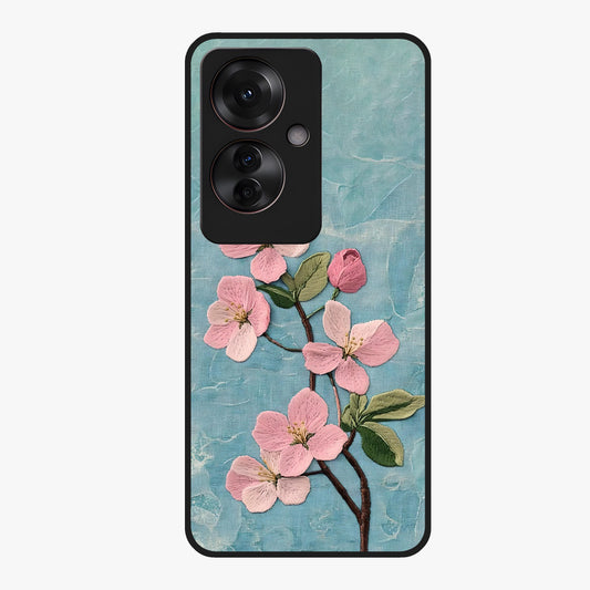 Threaded Blossom Breeze Glass Case showing flat back view with delicate blossom artwork and glossy glass finish.