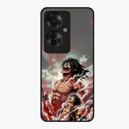 Titan Awakening Fury Glass Case showing flat back view with powerful titan inspired artwork and glossy glass finish.