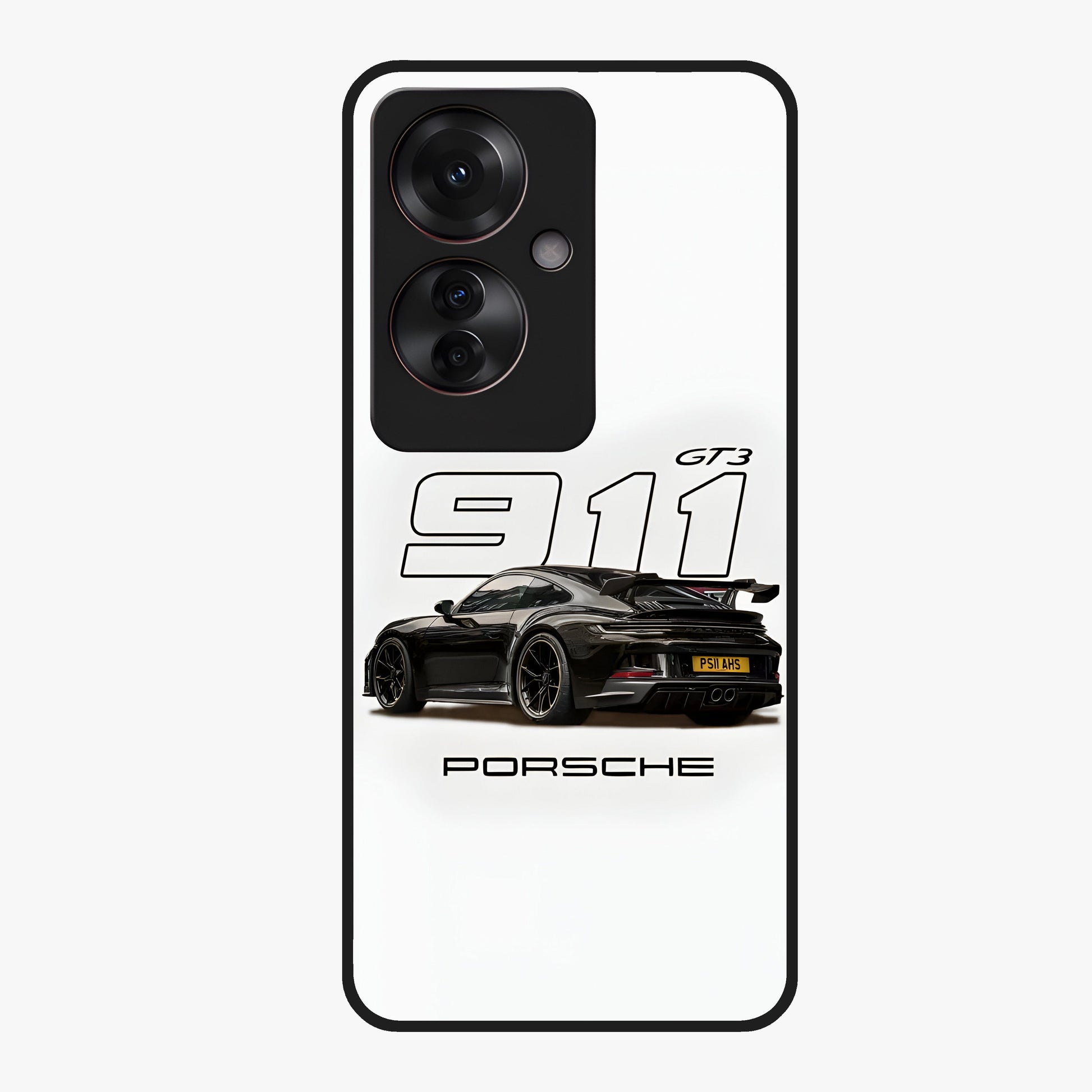 Turbo Legacy Icon Glass Case showing flat back view with iconic sports car inspired artwork and glossy glass finish.