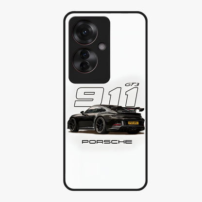 Turbo Legacy Icon Glass Case showing flat back view with iconic sports car inspired artwork and glossy glass finish.