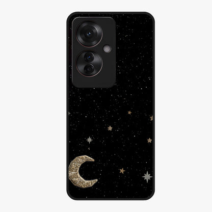 Twinkle Star With Half Moon Glass Case showing flat back view with star and half moon artwork and glossy glass finish.