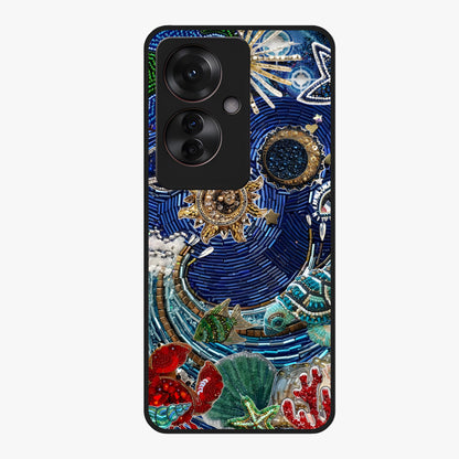 Universe Underwater Spark Glass Case showing flat back view with cosmic underwater themed artwork and glossy glass finish.