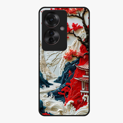 Whispers Of Sakura Waves Glass Case showing flat back view with cherry blossom wave artwork and glossy glass finish.