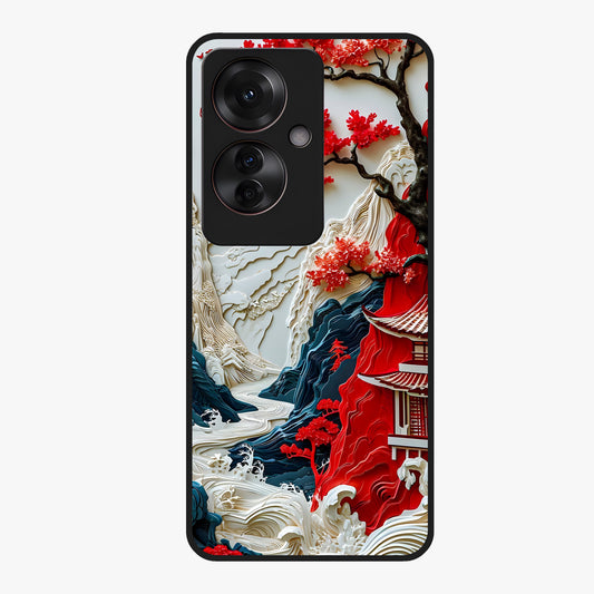 Whispers Of Sakura Waves Glass Case showing flat back view with cherry blossom wave artwork and glossy glass finish.