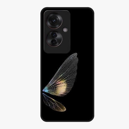 Whispers Of Wings Glass Case showing flat back view with graceful wing inspired artwork and glossy glass finish.
