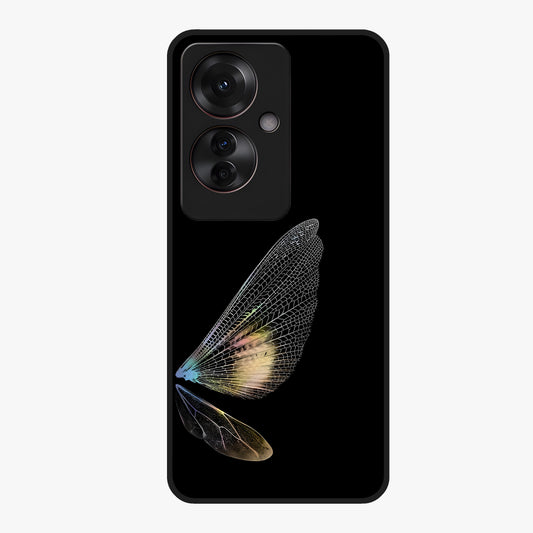 Whispers Of Wings Glass Case showing flat back view with graceful wing inspired artwork and glossy glass finish.