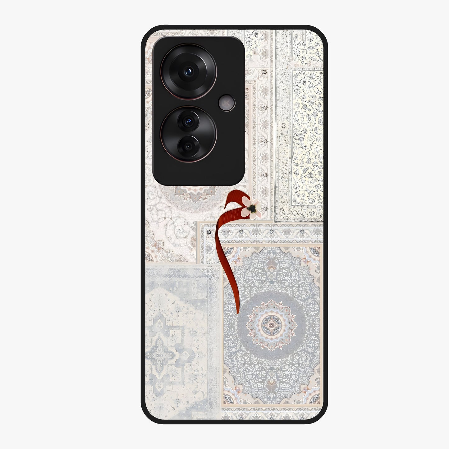 White Aesthetic Bow Glass Case showing flat back view with minimal bow artwork and glossy glass finish.