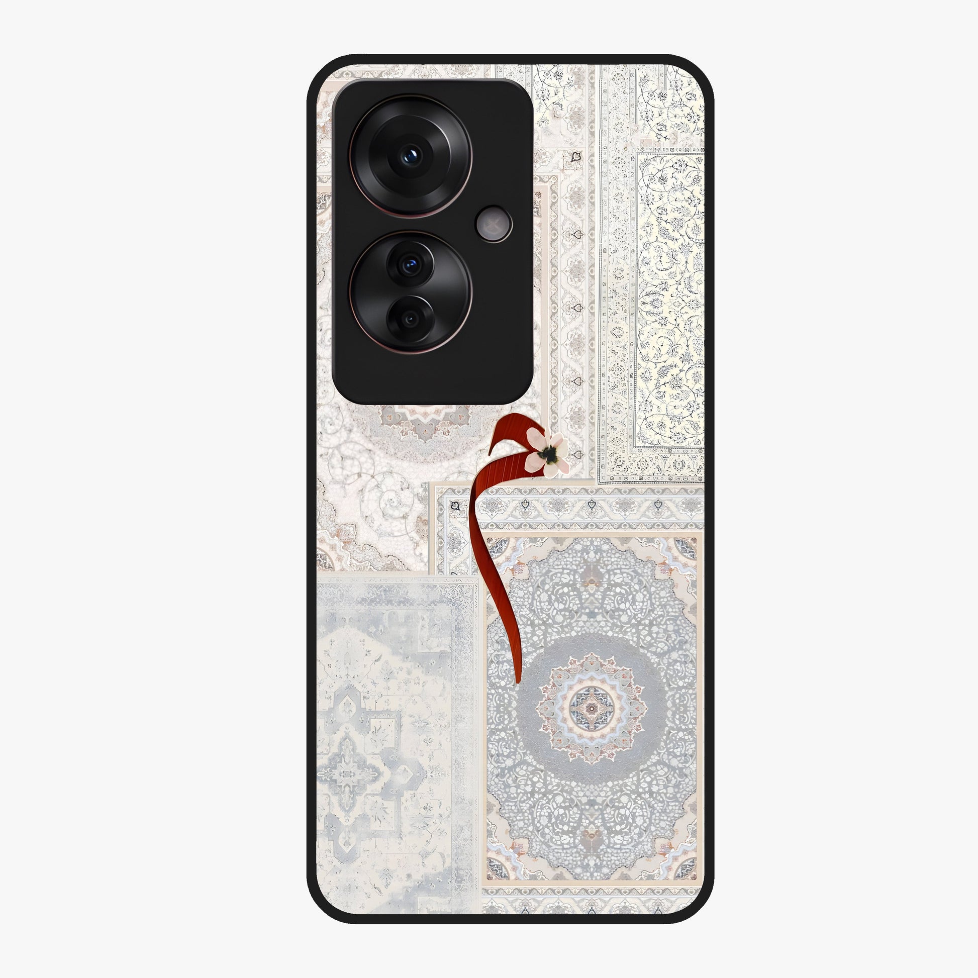 White Aesthetic Bow Glass Case showing flat back view with minimal bow artwork and glossy glass finish.