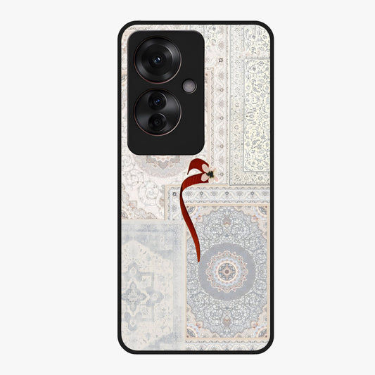White Aesthetic Bow Glass Case showing flat back view with minimal bow artwork and glossy glass finish.