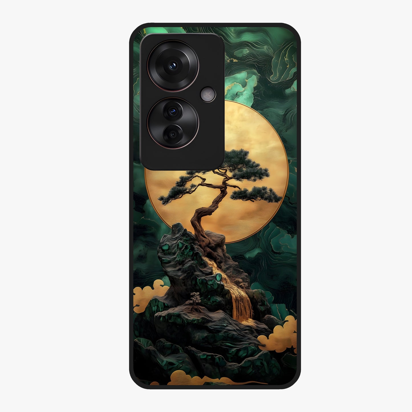 Zen Moon Rise Glass Case showing flat back view with calm moonrise artwork and glossy glass finish.