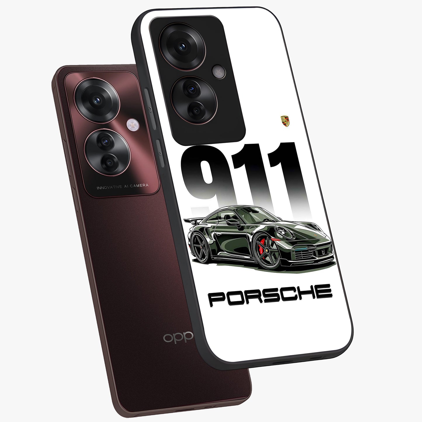 911 Turbo Dominance Glass Case displayed in premium angled mockup highlighting sporty car illustration and sleek glass surface.