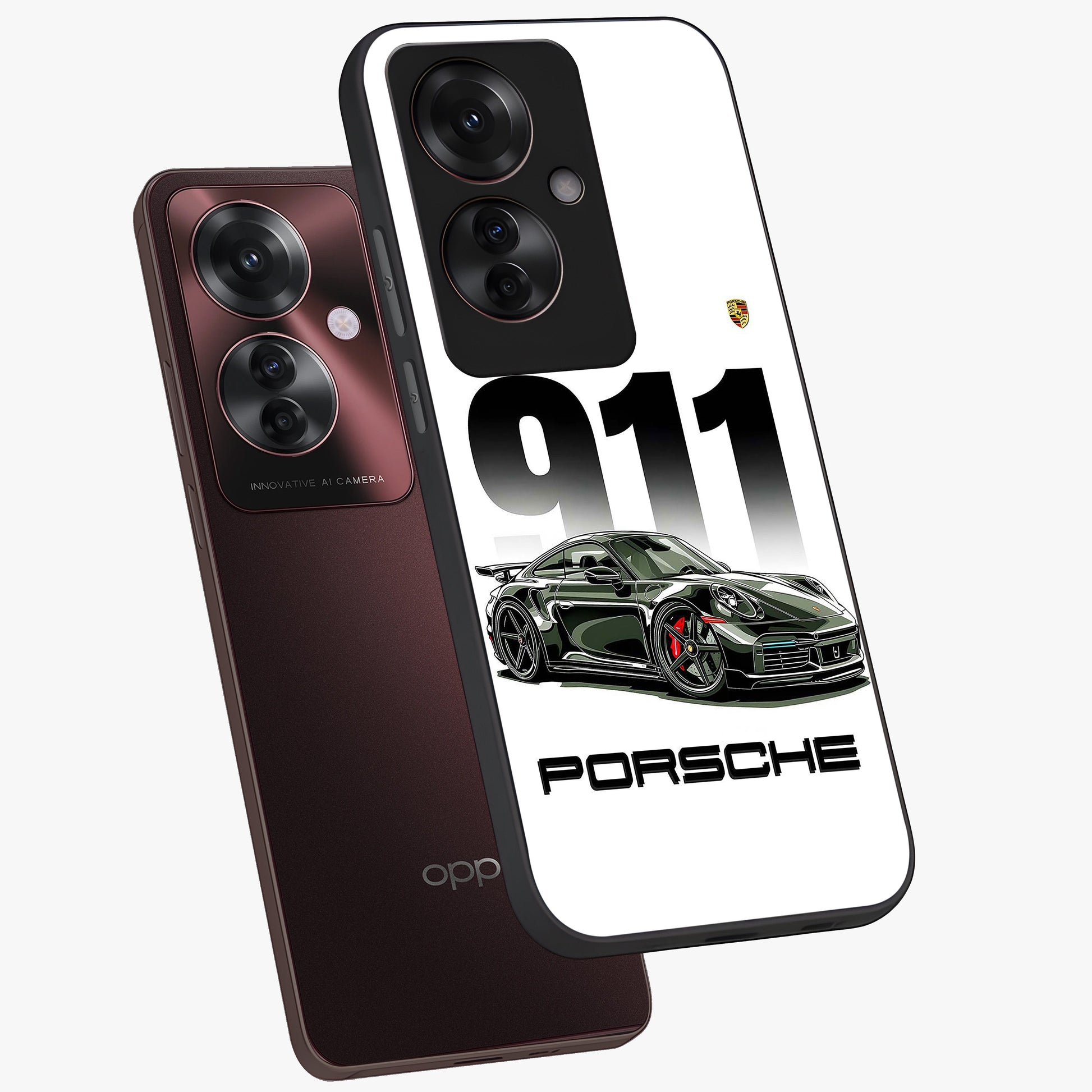 911 Turbo Dominance Glass Case displayed in premium angled mockup highlighting sporty car illustration and sleek glass surface.