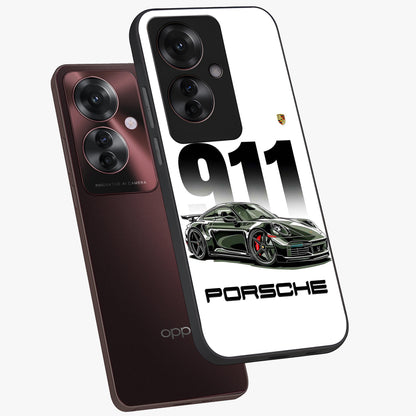 911 Turbo Dominance Glass Case displayed in premium angled mockup highlighting sporty car illustration and sleek glass surface.