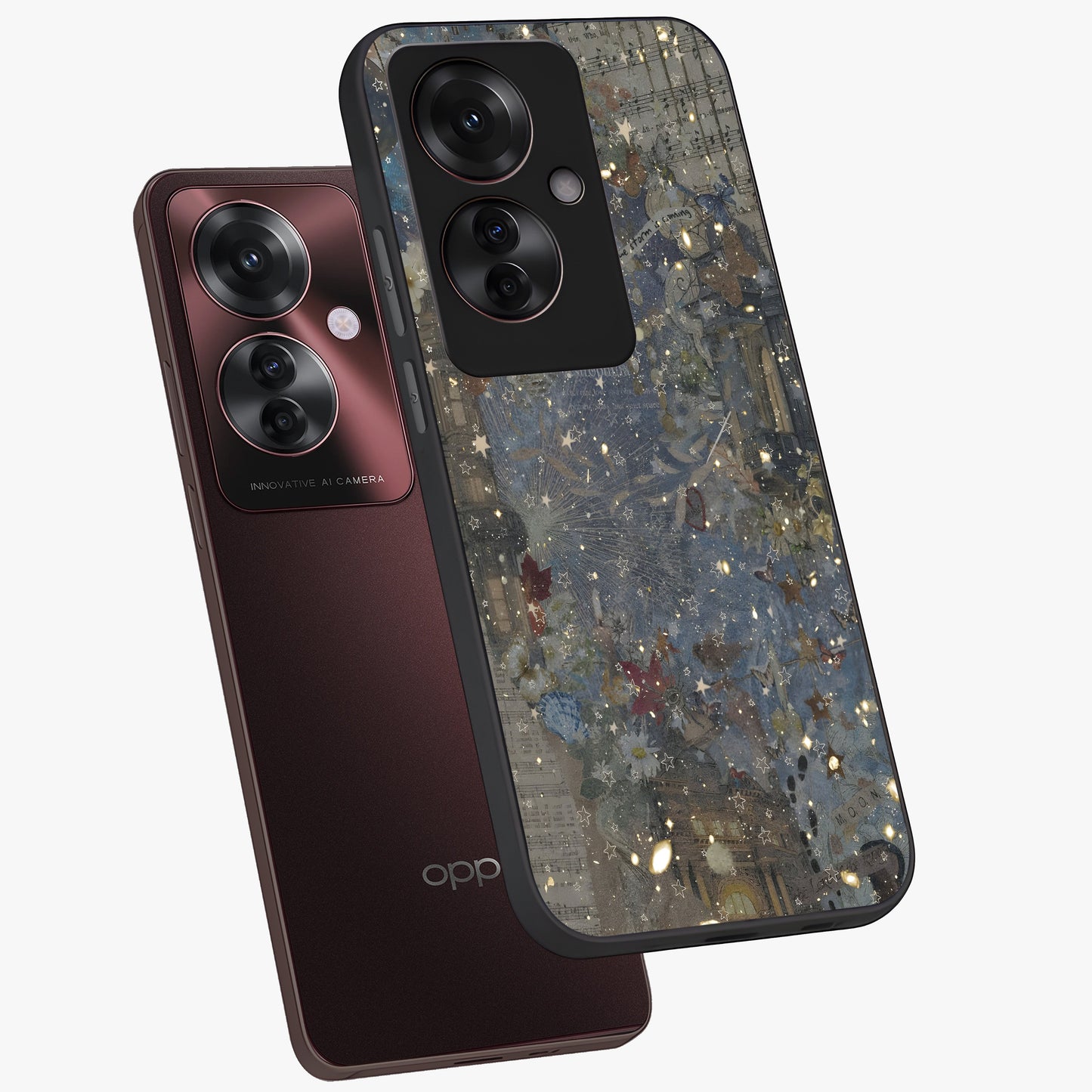 Aesthetic Astrolophia Glass Case displayed in angled mockup highlighting artistic aesthetic elements and smooth glass surface.