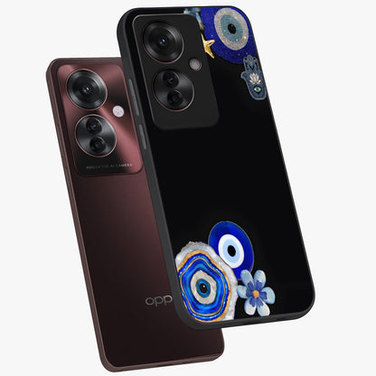 Aesthetic Blue Evil Eye Glass Case displayed in angled mockup highlighting blue evil eye symbol and spiritual aesthetic design.