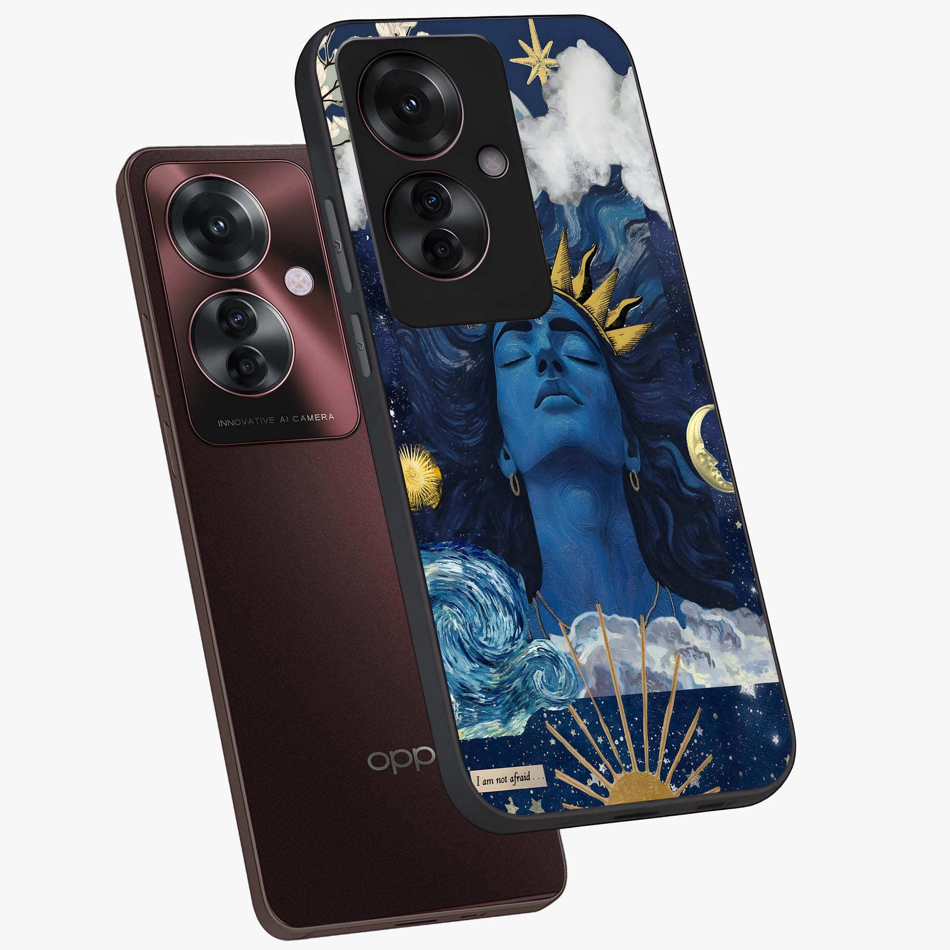 Aesthetic Lord Shiva Glass Case displayed in angled mockup highlighting spiritual Shiva illustration and sacred aesthetic design.