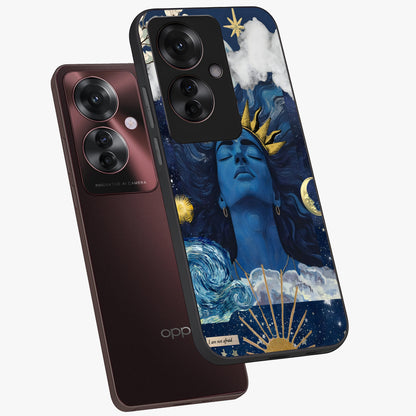 Aesthetic Lord Shiva Glass Case displayed in angled mockup highlighting spiritual Shiva illustration and sacred aesthetic design.