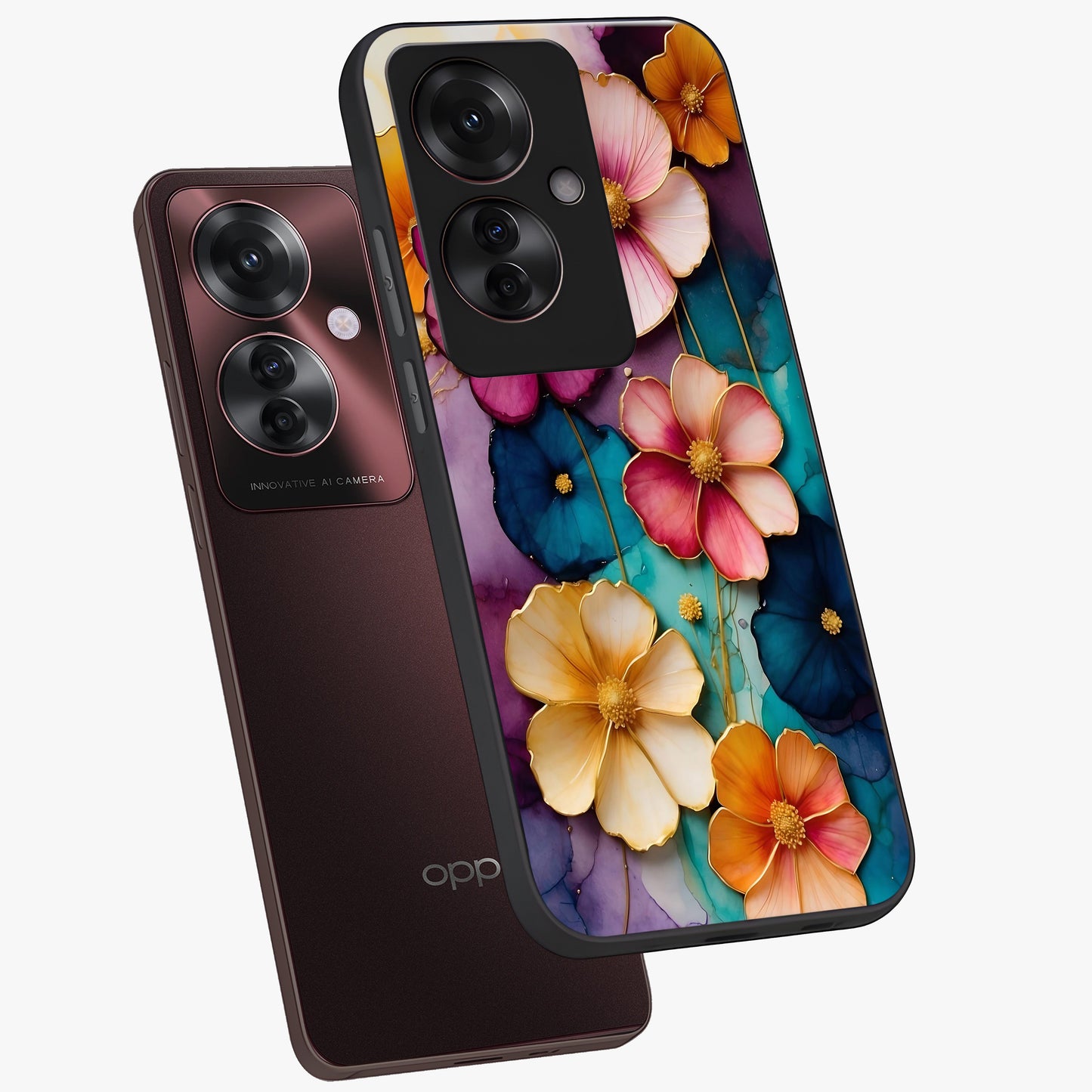 Artlyn Grace Flower Pattern Glass Case displayed in angled mockup highlighting delicate flower pattern design and smooth glass surface.