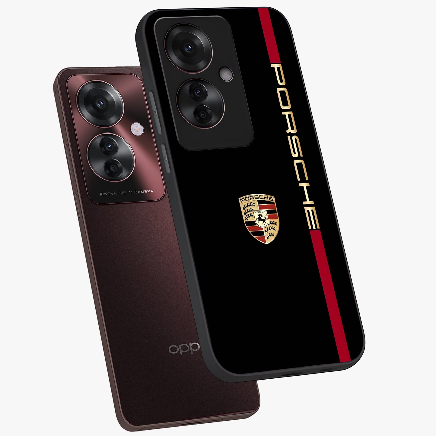 Black Minimal Porsche Glass Case displayed in angled mockup highlighting modern minimal car illustration and clean aesthetic design.