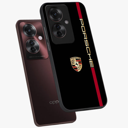 Black Minimal Porsche Glass Case displayed in angled mockup highlighting modern minimal car illustration and clean aesthetic design.