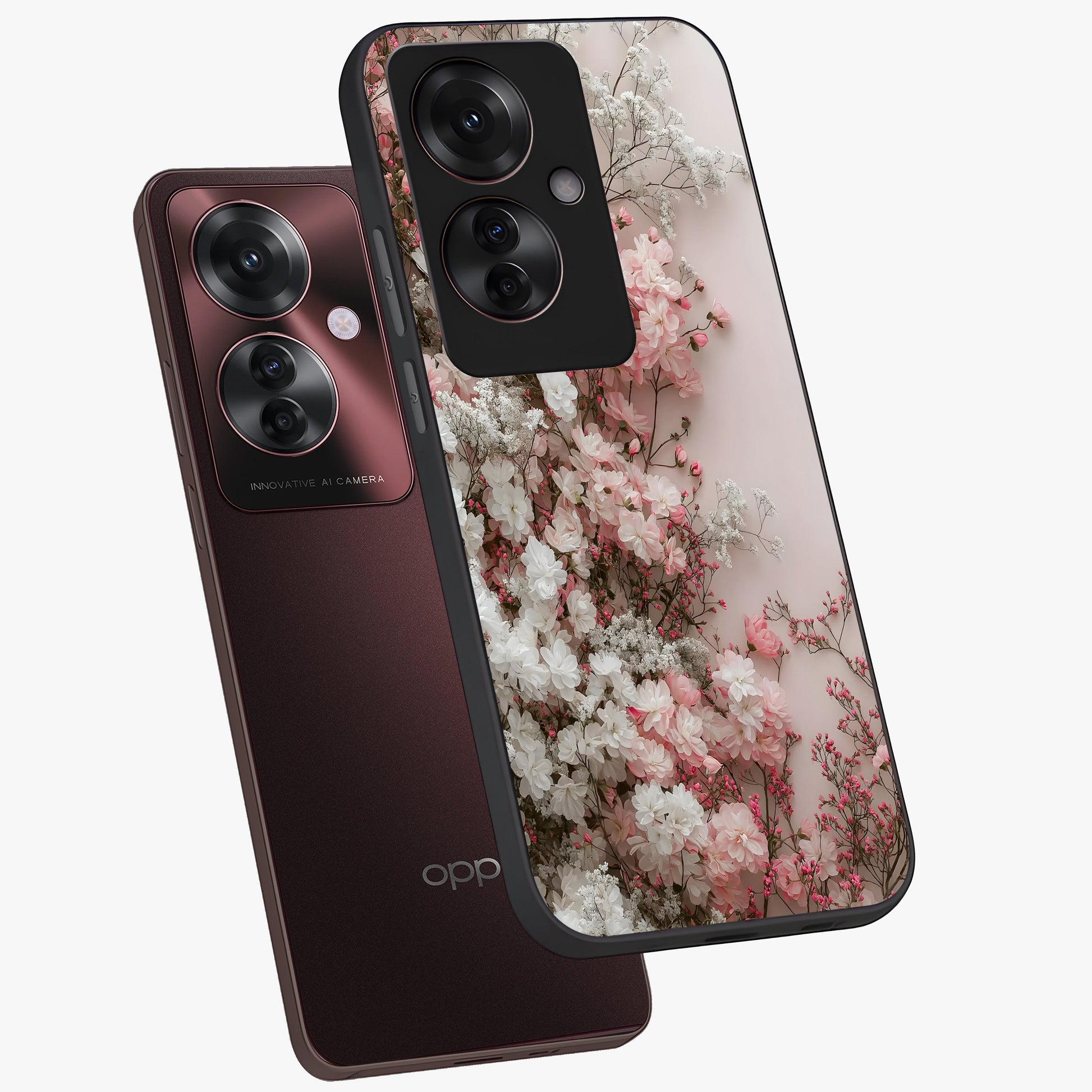 Blush Blossom Cloud Glass Case displayed in angled mockup highlighting soft cloud and blossom design with pastel aesthetic.