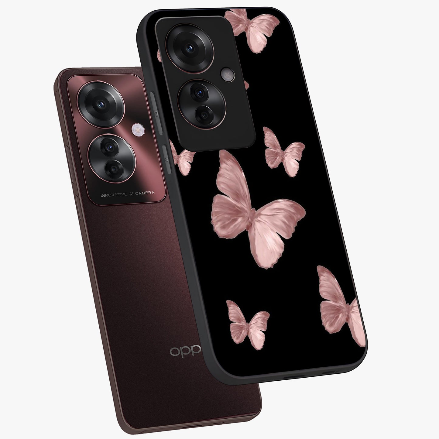 Butterfly Pattern Glass Case displayed in angled mockup highlighting delicate butterfly design and aesthetic pattern style.