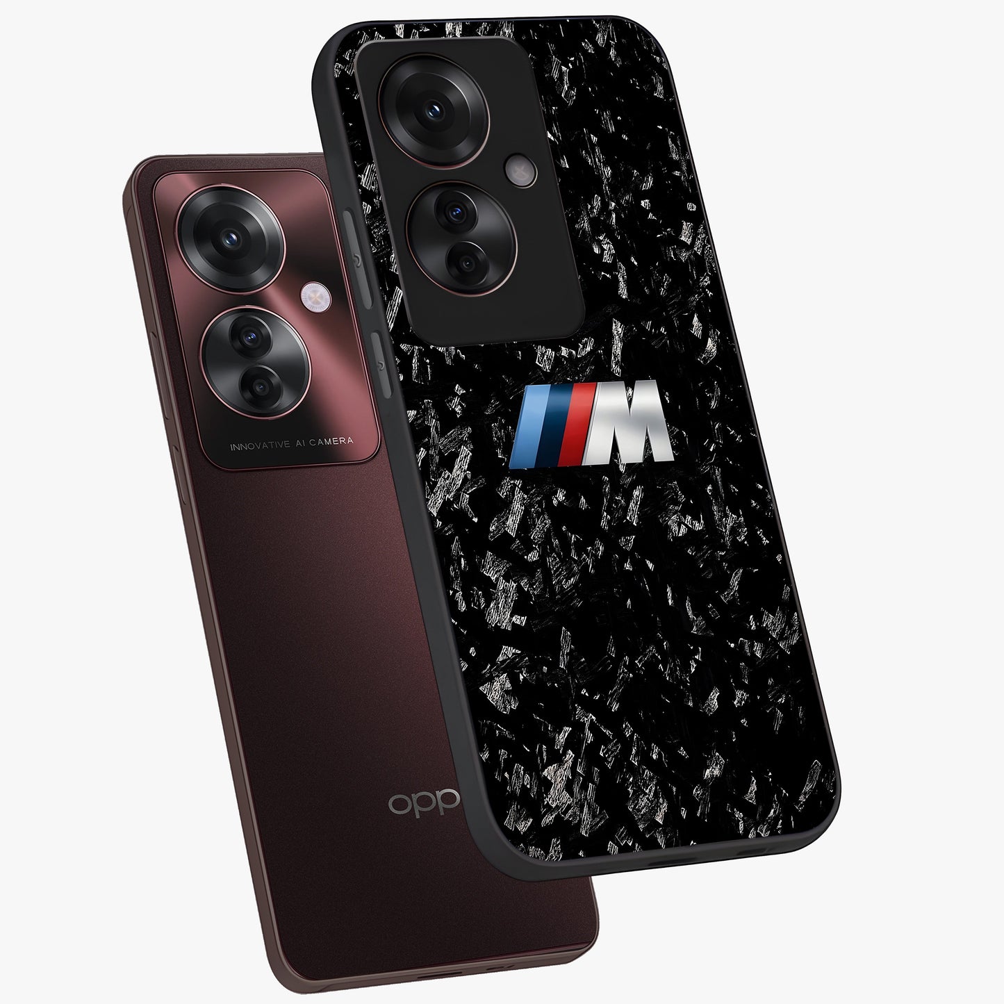 Carbon Speed Mark Glass Case displayed in angled mockup highlighting racing inspired carbon design and sleek aesthetic style.
