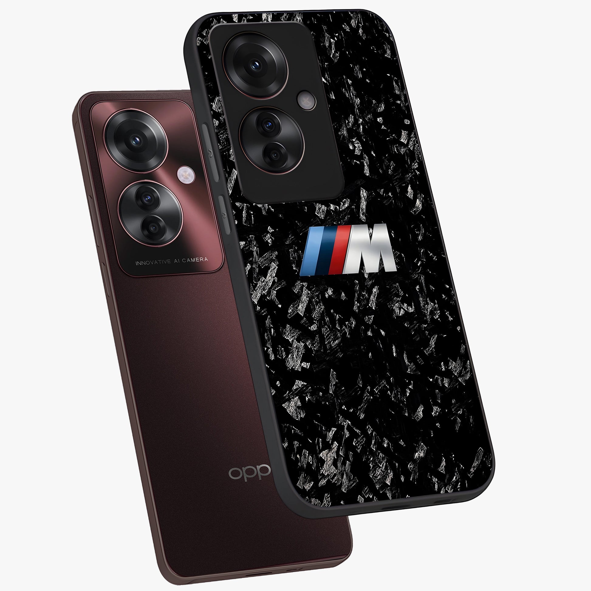 Carbon Speed Mark Glass Case displayed in angled mockup highlighting racing inspired carbon design and sleek aesthetic style.