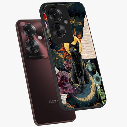 Celestial Black Cat Glass Case displayed in angled mockup highlighting cosmic black cat design with celestial aesthetic.