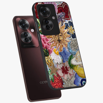 Celestial Floral and Playful Glass Case displayed in angled mockup highlighting playful floral design with dreamy celestial elements.